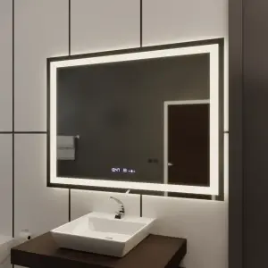 Oglinda LED Rectangulara, 100x75cm, Premium Verite MotionGlow Marcello, Sistem Dezaburire, Ceas & Termometru, Dimabila - Img 3