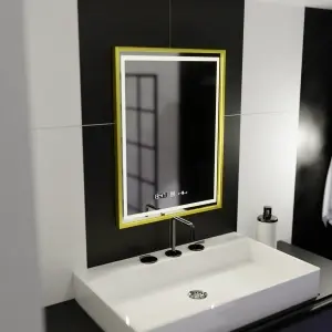 Oglinda LED Rectangulara, 50x70cm, Premium Verite Royale Gold Motion Glow Marcello, Sistem Dezaburire, Ceas & Termometru, Dimabila - Img 2