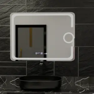 Oglinda LED Rectangulara, 80x60cm, Premium Eclat MotionGlow Marcello, Sistem Dezaburire, Ceas & Termometru, Lupa Cosmetica, Dimabila - Img 4