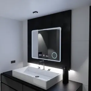 Oglinda LED Rectangulara, 90x75cm, Premium Riflesso MotionGlow Marcello, Sistem Dezaburire, Ceas & Termometru, Lupa Cosmetica, Dimabila - Img 5