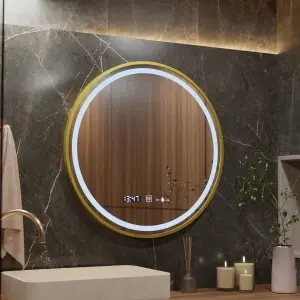 Oglinda LED Rotunda, 60cm, Premium Celeste Royale Gold MotionGlow Marcello, Sistem Dezaburire, Ceas & Termometru, Dimabila - Img 5
