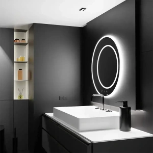 Oglinda LED Rotunda, 60cm, Premium July Touch Marcello, Sistem Dezaburire, Ceas & Termometru, Dimabila - Img 2