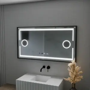 Oglinda LED Senzor MotionGlow Premium Domingo, 120x65 cm, Dezaburire Termometru Ceas, Lumina Rece/Calda/Neutra Dimabila, Rama Negru Brushed - Img 2