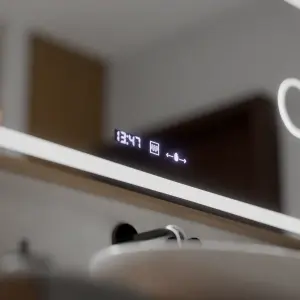 Oglinda LED Senzor MotionGlow Premium Sofia, 110x65 cm, Dezaburire Termometru Ceas, Lumina Calda/Rece/Neutra Dimabila,Rama Rose Gold - Img 5