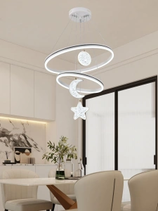 Lustra Alba Prissa 2 Cercuri Stea Luna 160w Telecomanda - Img 1