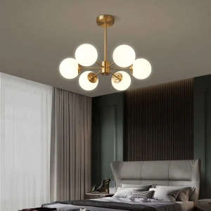 Lustra Modernă LED Aurie Lara, Stil Minimalist, Globuri Albe - Img 2