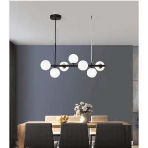 Lustra Neagra cu 7 Glob Alb Mat G9