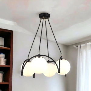 Lustra Neagră Melania, 4 Globuri Albe, 4xE27, 60W x 4 - Img 3