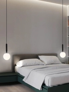 Lustra Neagra Pe Cablu Cu Glob Mat Alb E27 maxim 60W