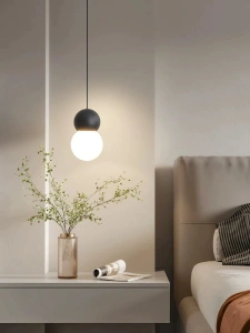 Lustra Suspendata Solynea Neagra Glob Alb G9 - Img 2