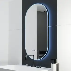 Oglinda LED Ovala, 50x80cm, Premium Lucia Senzor Marcello, Sistem Dezaburire, Ceas & Termometru, Dimabila - Img 5
