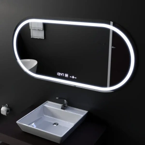 Oglinda LED Ovala, 80x50cm, Premium Altera Senzor MotionGlow Marcello, Sistem Dezaburire, Ceas & Termometru, Dimabila - Img 4