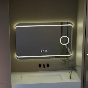 Oglinda LED Rectangulara, 100x60cm, Premium Definition MotionGlow Marcello, Sistem Dezaburire, Ceas & Termometru, Lupa Cosmetica, Dimabila - Img 2