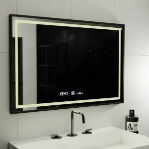 Oglinda LED Rectangulara, 100x80cm, Premium Verite Majeste Noir MotionGlow Marcello, Sistem Dezaburire, Ceas & Termometru, Dimabila - Img 5