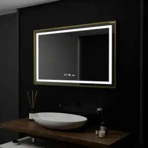 Oglinda LED Rectangulara, 100x80cm, Premium Verite Royale Gold Motion Glow Marcello, Sistem Dezaburire, Ceas & Termometru, Dimabila