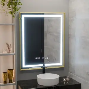 Oglinda LED Rectangulara, 75x90cm, Premium Verite Royale Gold MotionGlow Marcello, Sistem Dezaburire, Ceas & Termometru, Dimabila - Img 6