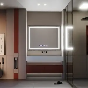 Oglinda LED Rectangulara, 80x60cm, Premium Verite Majeste Noir Motion Glow Marcello, Sistem Dezaburire, Ceas & Termometru, Dimabila - Img 1