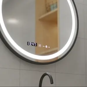 Oglinda LED Rotunda, 60cm, Premium Celeste Majeste Noir MotionGlow Marcello, Sistem Dezaburire, Ceas & Termometru, Dimabila - Img 2