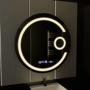 Oglinda LED Rotunda, 70cm, Premium Visio MotionGlow Marcello, Sistem Dezaburire, Ceas & Termometru, Lupa Cosmetica, Dimabila - Img 4