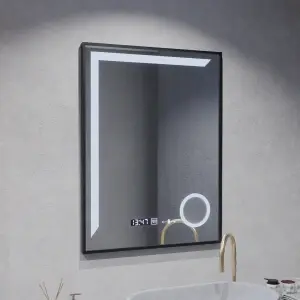 Oglinda LED Senzor Premium MotionGlow Francesca, 60x80cm, Lumina Calda/Rece/Neutra Dimabila Rama Negru Brushed Sistem Dezaburire Termometru Ceas - Img 2