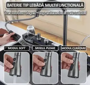 Chiuveta Smart Premium cu Afisaj Digital 45x75cm, Doua Cascade, Baterie Multifunctionala, Accesorii Integrate, Spalator Pahar, Dozator, Tocator, Anti-Zgarieturi - Img 3