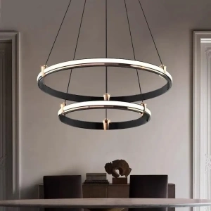 Lustra LED Neagra Charis, 2 Cercuri 40cm + 60cm, Telecomandă