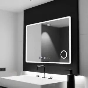 Oglinda LED Rectangulara 120x80 Premium Aura Riflesso Puro MotionGlow Marcello, Sistem Dezaburire, Termometru si Ceas, Dimabila