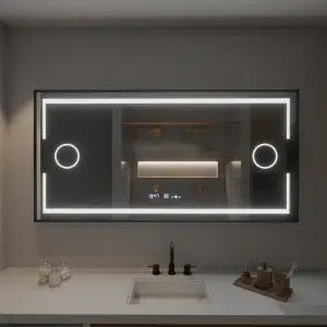 Oglinda LED Rectangulara, 160x80cm, Premium, Senzor Motion Glow Marcello, Sistem Dezaburire, Ceas & Termometru, Lupa Cosmetica, Dimabila - Img 2