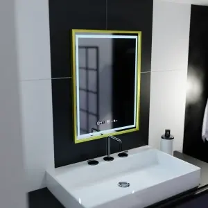 Oglinda LED Rectangulara, 50x70cm, Premium Verite Royale Gold Motion Glow Marcello, Sistem Dezaburire, Ceas & Termometru, Dimabila - Img 4