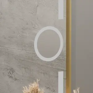 Oglinda LED Rectangulara, 60x80cm, Premium Eclat MotionGlow Marcello, Sistem Dezaburire, Ceas & Termometru, Lupa Cosmetica, Dimabila, Rama Auriu Brushed - Img 6