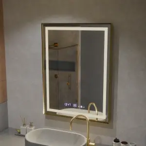 Oglinda LED Rectangulara, 60x80cm, Premium Verite Royale Gold MotionGlow Marcello, Sistem Dezaburire, Ceas & Termometru, Dimabila - Img 4