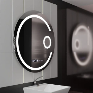 Oglinda LED Rotunda, 70cm, Premium Visio MotionGlow Marcello, Sistem Dezaburire, Ceas & Termometru, Lupa Cosmetica, Dimabila