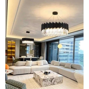 Candelabru de Cristal pe Lanț Negru D500 7xE14, Putere 40W