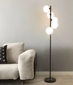 Lampadar Amadea Black 177 cm 5 Glob Alb Mat