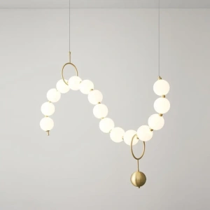 Lustra Capricia Perlată, Design Simplist, Globuri Albe Mat, Auriu - Img 3