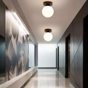 Lustra Glob Alb cu Soclu Negru Nemea, 150×150×200mm - Img 2
