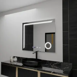Oglinda LED Rectangulara, 100x80cm, Premium Precision MotionGlow Marcello, Sistem Dezaburire, Ceas & Termometru, Lupa Cosmetica, Dimabila