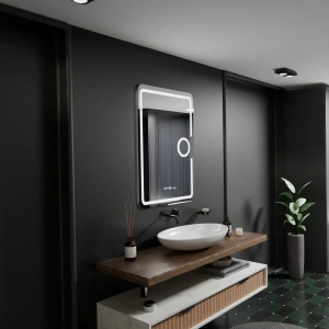 Oglinda LED Rectangulara, 50x70cm, Premium Eclat MotionGlow Marcello, Sistem Dezaburire, Ceas & Termometru, Lupa Cosmetica, Dimabila