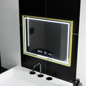 Oglinda LED Rectangulara, 80x60cm, Premium Verite Royale Gold MotionGlow Marcello, Sistem Dezaburire, Ceas & Termometru, Dimabila - Img 4