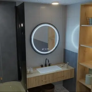 Oglinda LED Rotunda, 60cm, Premium Celeste Majeste Noir MotionGlow Marcello, Sistem Dezaburire, Ceas & Termometru, Dimabila - Img 6