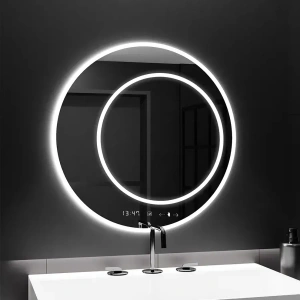 Oglinda LED Rotunda, 60cm, Premium July Touch Marcello, Sistem Dezaburire, Ceas & Termometru, Dimabila - Img 1