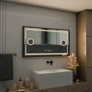 Oglinda LED Senzor MotionGlow Premium Domingo, 120x65 cm, Dezaburire Termometru Ceas, Lumina Rece/Calda/Neutra Dimabila, Rama Negru Brushed - Img 3