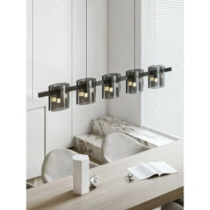 Lustra LED Moderna din Sticla, 120 cm Negru Auriu G9 X 5