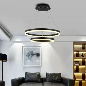 Lustra LED Neagră Electra, 2 Cercuri, Telecomandă, 100W