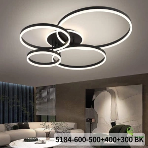 Lustra LED neagra, putere 360W, 4 becuri 60cm+50cm+40cm+30cm, Telecomanda Wifi