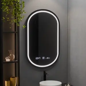 Oglinda LED Ovala, 50x80cm, Premium Alessia MotionGlow Marcello, Sistem Dezaburire, Ceas & Termometru, Dimabila