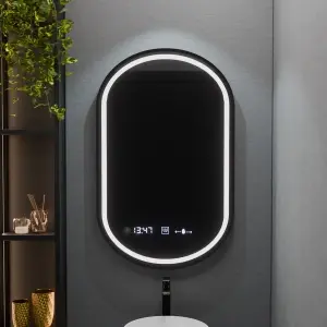 Oglinda LED Ovala, 50x80cm, Premium Alessia MotionGlow Marcello, Sistem Dezaburire, Ceas & Termometru, Dimabila - Img 3