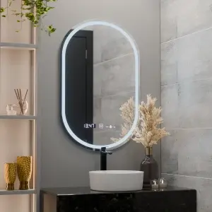Oglinda LED Ovala, 50x80cm, Premium Eminence MotionGlow Marcello, Sistem Dezaburire, Ceas & Termometru, Dimabila