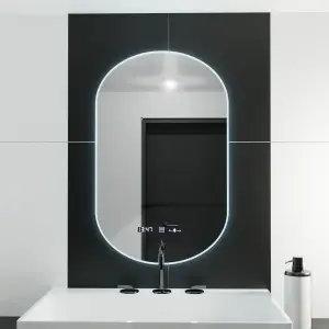 Oglinda LED Ovala, 50x80cm, Premium Lucia Senzor Marcello, Sistem Dezaburire, Ceas & Termometru, Dimabila