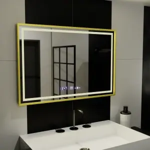 Oglinda LED Rectangulara, 100x65cm, Premium Verite Royale Gold Motion Glow Marcello, Sistem Dezaburire, Ceas & Termometru, Dimabila - Img 5